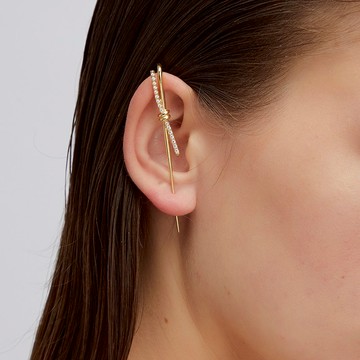 扭結耳針 925銀厚鍍18K金 Knotted Diamond Earpin