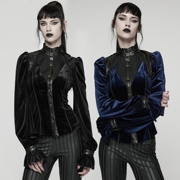 赫米斯藝術家皮革絲絨華麗襯衫 - 黑 / 藍