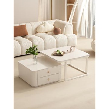 奶油風巖板茶幾客廳家用2024新款小戶型北歐極簡玻璃茶幾桌高級感