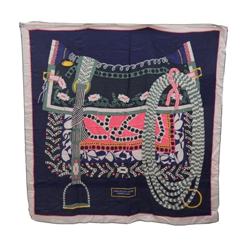 HERMES 愛馬仕 藍色 喀什米爾 真絲 Montura de Gaucho 圍巾 140 【二手名牌BRAND OFF】