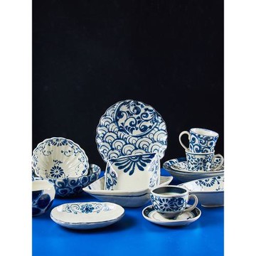 [cocostyle]日本原裝宗山窯釉下彩安南手繪青花陶瓷不規則橢圓碟