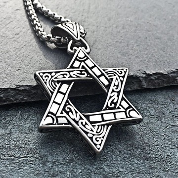 復古六芒星鈦鋼吊墜男士韓版個性潮流項鏈嘻哈ins百搭毛衣鏈街頭