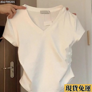 【台灣出貨】 穿衣自由 短版 T恤 v領上衣 短版上衣 短t 白色上衣 韓國短版上衣 短版背心 短袖女 甜妹穿搭 B