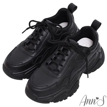 Ann’S-高級訂製全真皮防髒顯瘦輕量老爹鞋7cm-黑