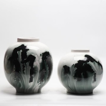 現代新中式創意手繪水墨陶瓷花器擺件家居玄關酒柜樣板房間裝飾品