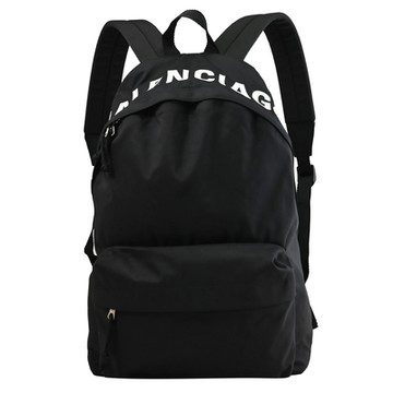 BALENCIAGA 巴黎世家  英文字LOGO帆布拉鍊雙肩後背包(黑 大)