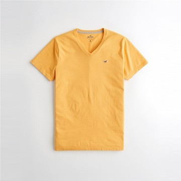 Hollister HCO 熱銷圓領刺繡小海鷗素面短袖T恤-黃色