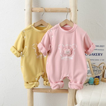 嬰兒春秋a類棉衣服嬰幼兒連體衣外出服哈衣春裝女寶寶粉色爬服鑫弘-素時衣櫥