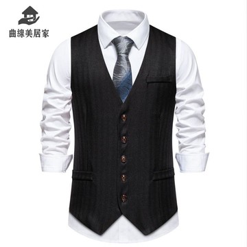 2025新款男士條紋單排扣 馬甲男時尚型男西裝 復古休閑馬夾外套Q9/15