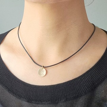 雙姓名縮寫鑲片皮革編繩項鍊