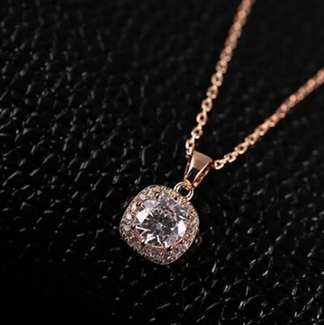 玫瑰金項鍊 水晶純銀吊墜-時尚經典百搭鑲鑽情人節生日禮物女飾品73dw54【獨家進口】【米蘭精品】