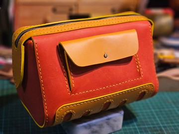 GWC草世木手作 超大手工真皮化妝包