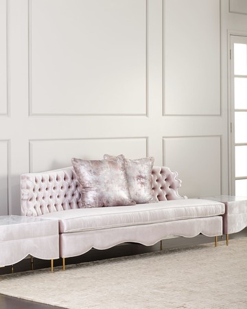 Valentina Sofa, 83" and Two Marble Cocktail Ottomans