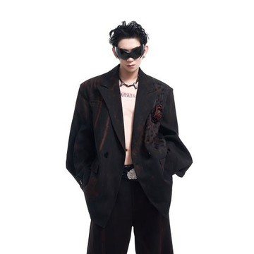 STARTEXCEEDEND“夜玫瑰”手工涂鴉西服外套男秋冬夜場高級感西裝
