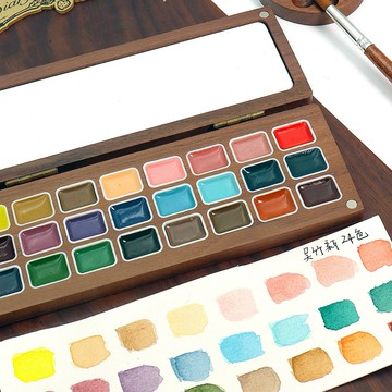【珠光純色】美甲彩繪顏料 固體水彩 手工顏料 繪畫顏料 美甲顏料 24色套裝 胡桃木盒裝 1ml分裝 便攜耐用 美甲師繪畫愛好者必備