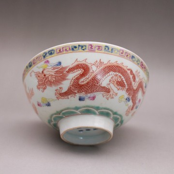 晚清光緒粉彩龍鳳紋小碗 古玩陶瓷古董瓷器手工仿古收藏品擺件