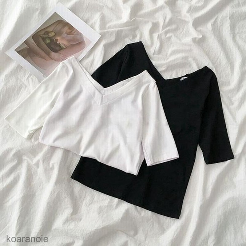 夏tシャツ半袖tシャツレディースサマーtシャツvネック無地tシャツ白夏tシャツ黒カットソー半袖スリムtシャツサラサラ 通販 Lineポイント最大0 5 Get Lineショッピング
