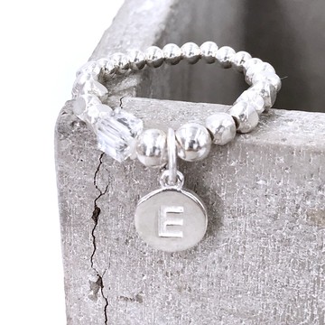 純銀 S925 銀珠 自選字母 施華洛水晶戒指