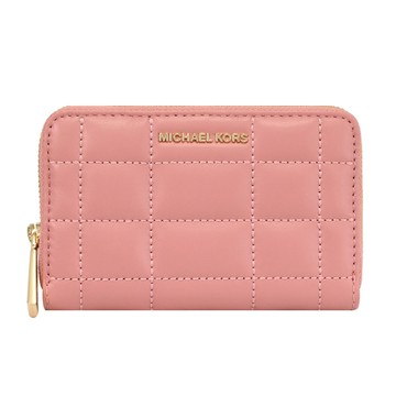 MICHAEL KORS JET SET 車線ㄇ字拉鍊卡片零錢包.玫瑰粉