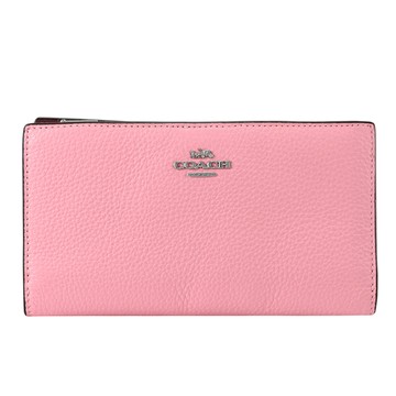 COACH C8329 經典馬車LOGO多卡扣式拉鍊長夾.粉