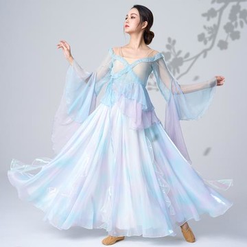 一朵小水母古典舞蹈表演出服裝漢唐藝考練功服身韻紗大擺裙飄逸女