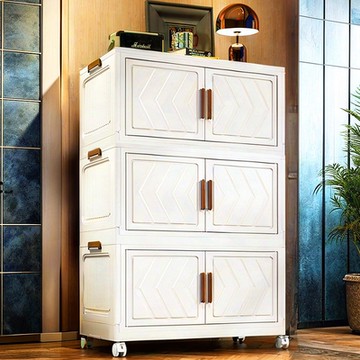 Mr.box 60面寬摺疊雙開門三層收納櫃-附滑輪-純白款