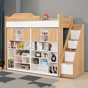 MUNA家居  卡爾3.7尺多功能雙開放書櫃高架床組/共兩方向   112X235X180cm