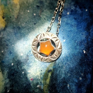 人手批花銀圈紅玉髓星星 純銀吊墜  傳統工藝