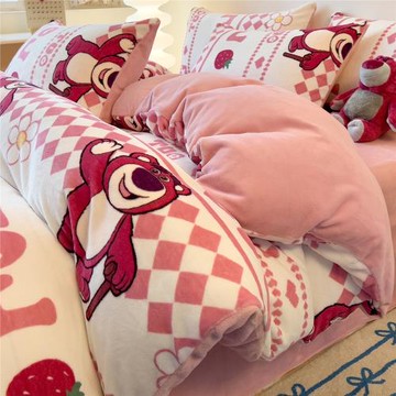 迪士尼牛奶珊瑚絨床上四件套秋冬季加厚加絨床品法蘭毛絨被套床單