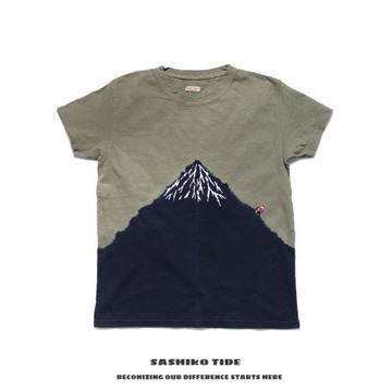KAPITAL新款常規  和宏短袖 蠟染水洗男女同款富士山印花刺繡T恤