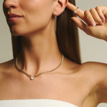 【Curb-link系列】圓形培育鑽石潮流鏈環項鍊 純銀 18K鍍金