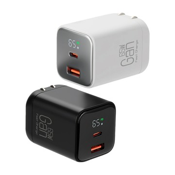 Ouboo Type-C+USB-A雙孔 65W GaN氮化鎵充電器 數顯快充頭 便攜折疊插腳充電頭 K59(支援iPhone 18 Pro/平板)