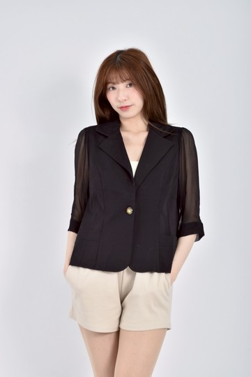 (M) relco hsu質感西裝五分袖透膚黑色外套