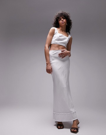 Topshop co-ord linen maxi skirt in ivory-White