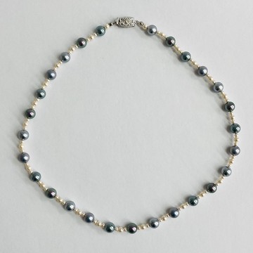 玻璃珍珠多色中性項鍊 / 8mm約50cm / 藍灰混色 / 日本製造