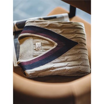 馬登工裝美式復古IVY針織V領毛衣背心學院風撞色絞花無袖馬甲男春