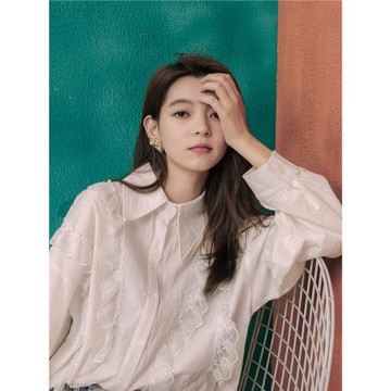 秋季新品慵懶白襯衫女設計感小眾蕾絲百搭洋氣上衣打底純棉襯衣