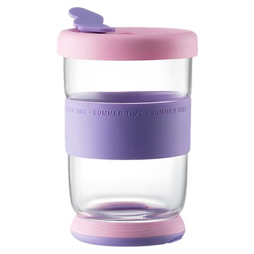 CMSH 可漾 時尚雙色雙吸管玻璃支架杯 450ml 蘭姆葡萄  1個