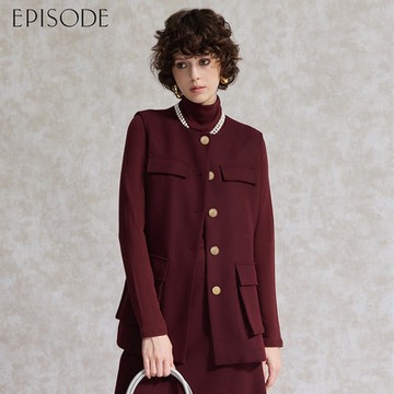 EPISODE - 百搭氣質圓領口袋設計羊毛無袖背心（酒紅）E44905