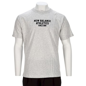 New Balance 男款 灰色 純棉 圓領 撞色 文字 休閒 上衣 短袖 MT51526AHH