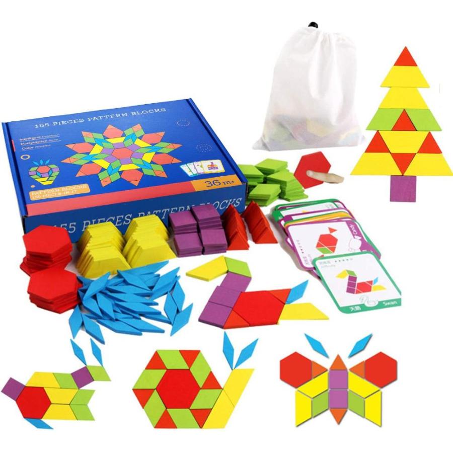 Set of 155 Wooden Pattern Blocks Geometric Manipulative Shape