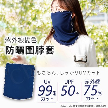 【日本ALPHAX】羅紋針織 紫外線變色 防曬圍脖套 抗UV 抗紫外線 機車族必備 戶外防曬神器(日本正規品)