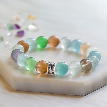 ||莫蘭迪色夢幻彩螢石||設計款開運能量水晶手鍊