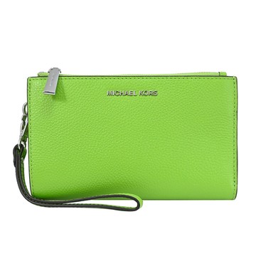 MICHAEL KORS JET SET 荔枝皮革手提式雙拉鍊長夾.亮綠