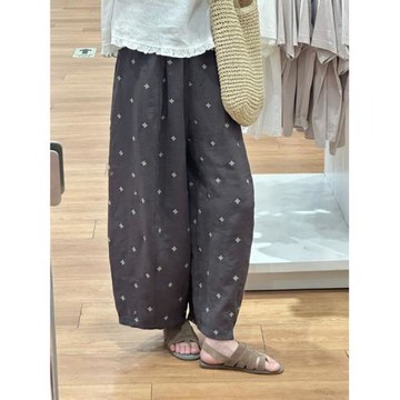 提花休閑褲女2025夏季薄款大碼胖mm顯瘦高腰寬松垂感闊腿褲百搭