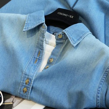 蟲小小 復古氣質軟牛仔襯衫女寬松休閑疊穿長袖上衣短外套春828M