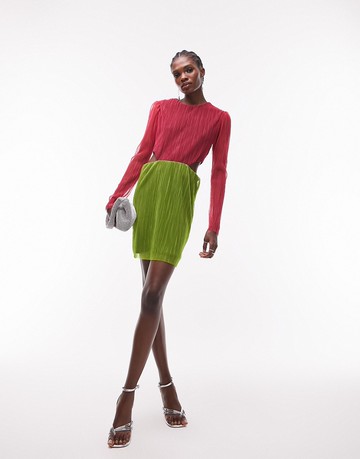 Topshop colour block cut out long sleeve mini dress in multi