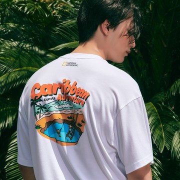 男女同款 CARIBBEAN 漫畫塗鴉短袖 涼感T - 白色