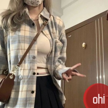 【ohi】森系清新格子襯衫 磨毛襯衫上衣 長袖襯衫 學院風襯衫女 女生襯衫 襯衣 襯衫 上衣 女裝 GSN2365