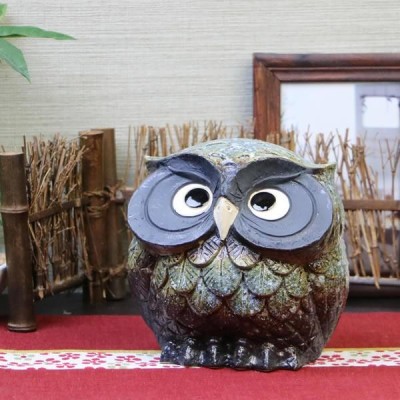 フクロウ置き物　信楽焼と木彫り ふくろう フクロウ 梟 置物 金運 開運 信楽焼 : 手づくり家具
